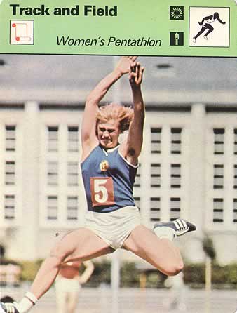 HIGH JUMP Rosemarie Ackermann Bruce Jenner Track 1977 SPORTSCASTER CARD 11-01 